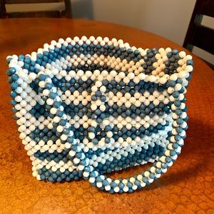 BETSY JOHNSON Blue and White Beaded purse
